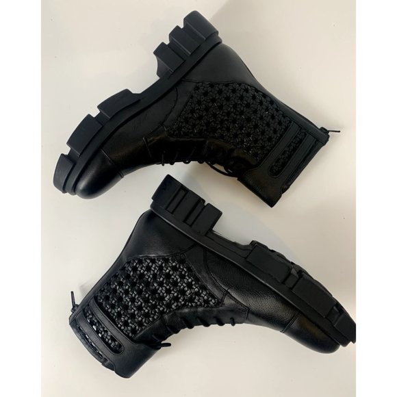 Free People Boots Asher Ankle Black Leather Weaved Side Combat Moto 38 / 7.5 NEW - Picture 9 of 9